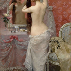 Jeune femme nue se coiffant dans un interieur, 1887