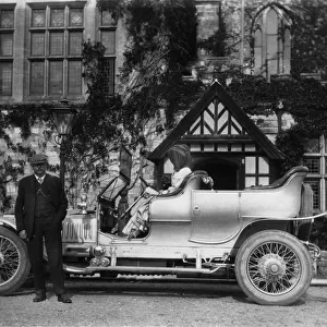 John Scott Montagu with Rolls Royce Silver Ghost outside Palace House 1910. Creator: Unknown