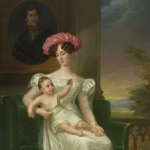 Josefina Maximiliana Eugenia Napoleana, 1807-1876, Queen of Sweden, with son Karl (XV), 1826. Creator: Fredric Westin