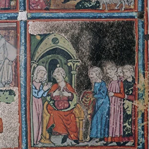 Josephs brothers showing their father his bloodstained coat, 14th century