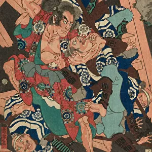 Kagero: Akushichibei Kagekiyo, from the series "Japanese and Chinese Comparisons... 1855. Creator: Utagawa Kuniyoshi. Kagero: Akushichibei Kagekiyo, from the series "Japanese and Chinese Comparisons... 1855. Creator: Utagawa Kuniyoshi