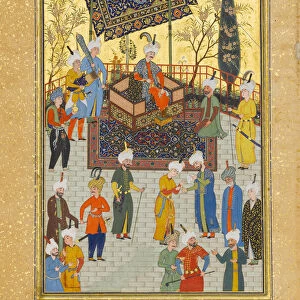 Khusrau Seated on his Throne, Folio 64 from a Khamsa (Quintet) of Nizami, A. H. 931 / A. D