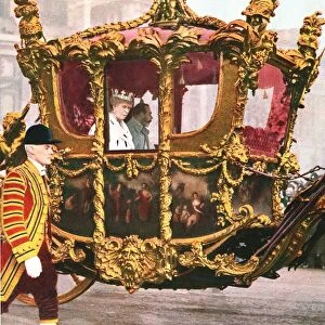 King George V and Queen Mary in the historic State Coach, c1935