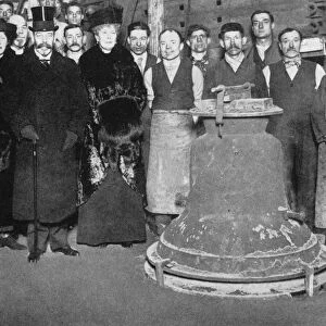King George with the Victory bell for Westminster Abbey, c1910s-c1920s (1936)