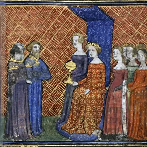 King Solomon Receiving the Queen of Sheba (from the Bible historiale by Guiart des Moulins), 1400-1415. Artist: Virgil Master (active 1380-1420)