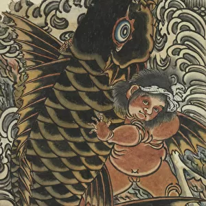 Kintaro with Carp, 19th century. Creator: Unknown