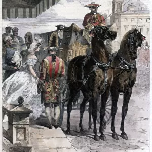 Lady going out during The London Season, 1856. Artist: Edmund Morin