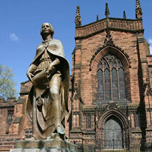 Lady Wulfrun statue and St Peters Church, Wolverhampton, West Midlands