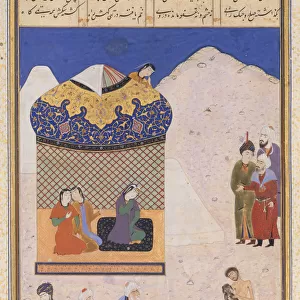 Laila Visiting Majnun in the Desert, Folio from a Khamsa (Quintet) of Amir Khusrau