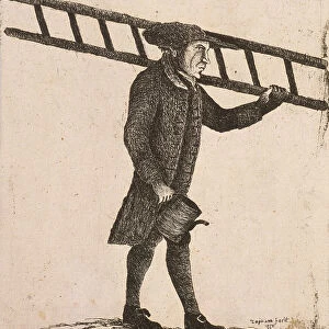 Lamplighter holding a ladder and an oil can, 1770. Artist: Edward Topham