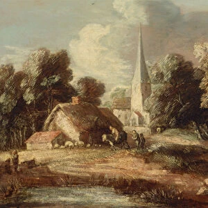 Landscape with cottage and church, between 1771 and 1772. Creator: Thomas Gainsborough