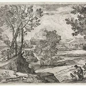 Landscape with a Family, 1643. Creator: Giovanni Francesco Grimaldi (Italian, 1606-1680)