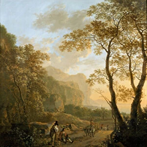 Landscape with Resting Travellers and Oxcart, c. 1645. Artist: Both, Jan Dirksz (ca 1618-1652)