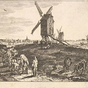 Landscape with Windmills and Cart. Creator: Unknown