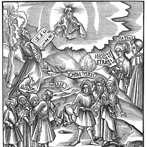 Languages: Moses receiving from God the tablets of the Law in Hebrew, 1512