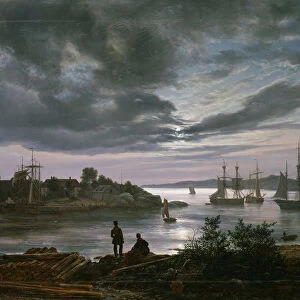 Larvik by Moonlight. Artist: Dahl, Johan Christian Clausen (1788-1857)
