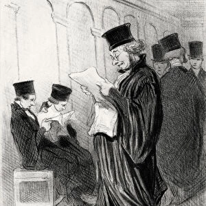 Lawyer Chabotard while reading in a legal journal a eulogy on himself, 1846