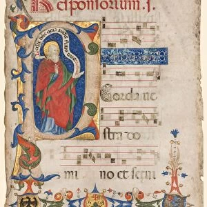 Leaf from an Antiphonary: Historiated Initial P with the Prophet Samuel... c. 1439-1447