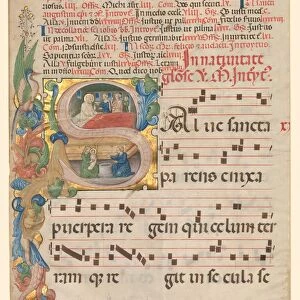 Leaf from a Gradual: Historiated Initial S[alve Sancta Parens]... c. 1420-1450. Creator: Unknown