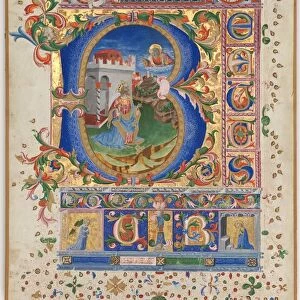 Leaf from a Psalter with Historiated Initial (B): King David, c. 1450. Creator: Unknown