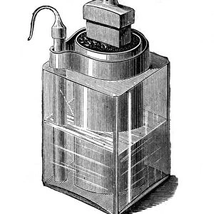 Leclanche wet cell, an early storage battery, 1896