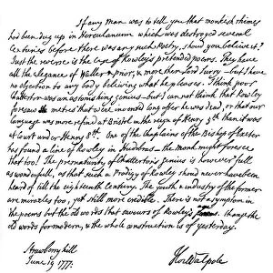 Part of a letter from Horace Walpole to the Reverend Mr Cole, 1777, (1840). Artist: Horace Walpole