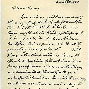 Letter from John Wesley to Samuel Bradburn, 25th March 1783. Artist: John Wesley