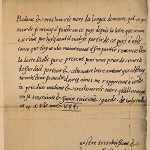 Letter from King James VI (1566-1625) to his Mother, Queen Mary (1542-1587), 1584-5. Artist: King James I