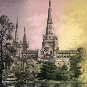 Lichfield Cathedral, Staffordshire, c1870. Artist: Alfred Concanen