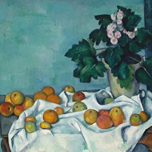 Still Life with Apples and a Pot of Primroses, ca. 1890. Creator: Paul Cezanne