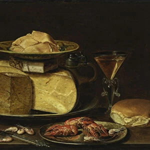 Still Life with Cheeses, Glas a la facon de Venise and crayfish on a pewter plate. Artist: Peeters, Clara (1594-1658)