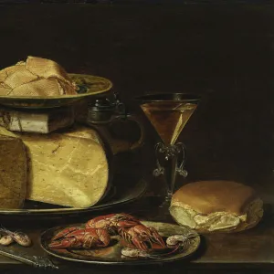 Still Life with Cheeses, Glas a la facon de Venise and crayfish on a pewter plate. Artist: Peeters, Clara (1594-1658)