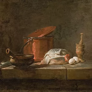 Still Life with Kitchen Utensils and Vegetables, 1734. Creator: Jean-Simeon Chardin