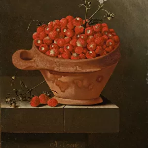 Still life with strawberries in a clay pot, 1704. Artist: Coorte, Adriaen (active 1683-1707)