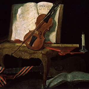 Still Life with a Violin, 19th century. Artist: Pierre Justin Ouvrie