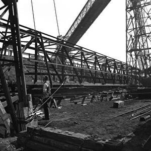 Lifting a conveyor bridge, Manvers coal preparation plant, near Rotherham, South Yorkshire, 1956