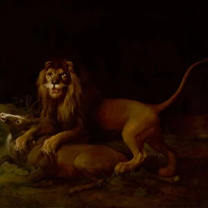 A Lion Attacking a Stag, between 1765 and 1766. Creator: George Stubbs