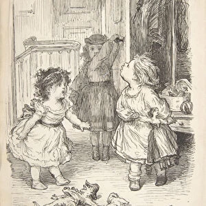 Three Little Girls in a Room Arguing and Spitting, 1835-1903. Creator: Lorenz Frolich