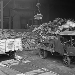 Loading a steam wagon with scrap at a steel foundry, Sheffield, South Yorkshire, 1965