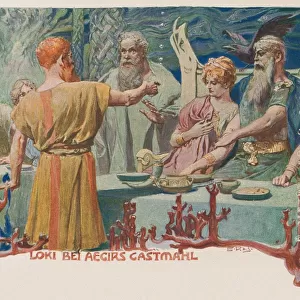 Loki at AEgirs Banquet. From Valhalla: Gods of the Teutons, c. 1905
