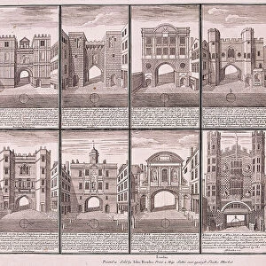 Londons ten City Gates, 1720. Artist: Sutton Nicholls