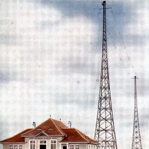 Long wave transmitter masts at a Marconi radio station at Berne, Switzerland, c1925