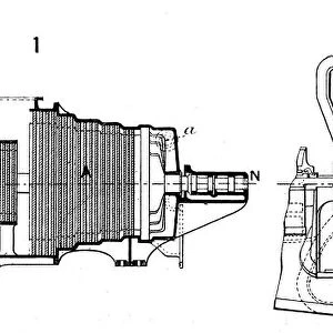 Longtudinal sections of two steam turbines
