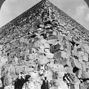 Looking up the northeast corner of the Great Pyramid, Egypt, 1905. Artist: Underwood & Underwood