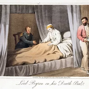 Lord Byron on his death bed, pub. 1825. Creator: Robert Seymour (1798 - 1836)