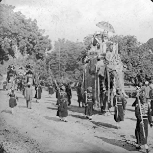 Lord and Lady Harding riding an elephant, India, 1913. Artist: HD Girdwood