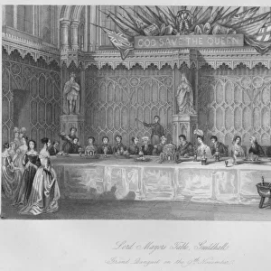 Lord Mayors Table, Guildhall. Grand Banquet on the 9th November, c1841. Artist: John Shury
