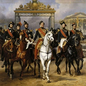 Louis Philippe and his sons to horse at this leave Versailles of lock, June 10, 1837. Artist: Vernet, Horace (1789-1863)