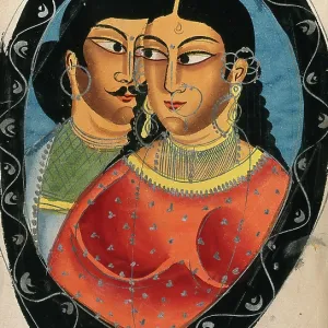 Two lovers surrounded by an oval frame. Creator: Unknown