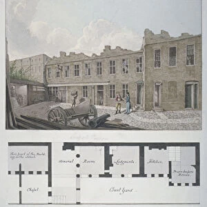 Ludgate Prison with a plan of the London Workhouse, Bishopsgate, beneath, City of London, 1818